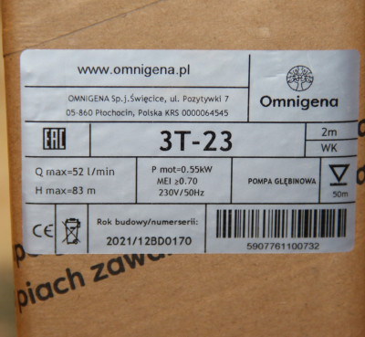 Фото насос для скважины Omnigena 3T-23 WK (2м) Vodolei.by